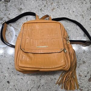 Steve Madden Backpack Purse‎ Embossed Logo Faux Leather Tassel Small